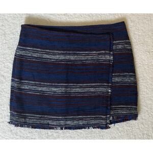 Joie Womens Genae Dark Navy Red Striped Boho Chic Hip Mini Faux Wrap Skirt 4